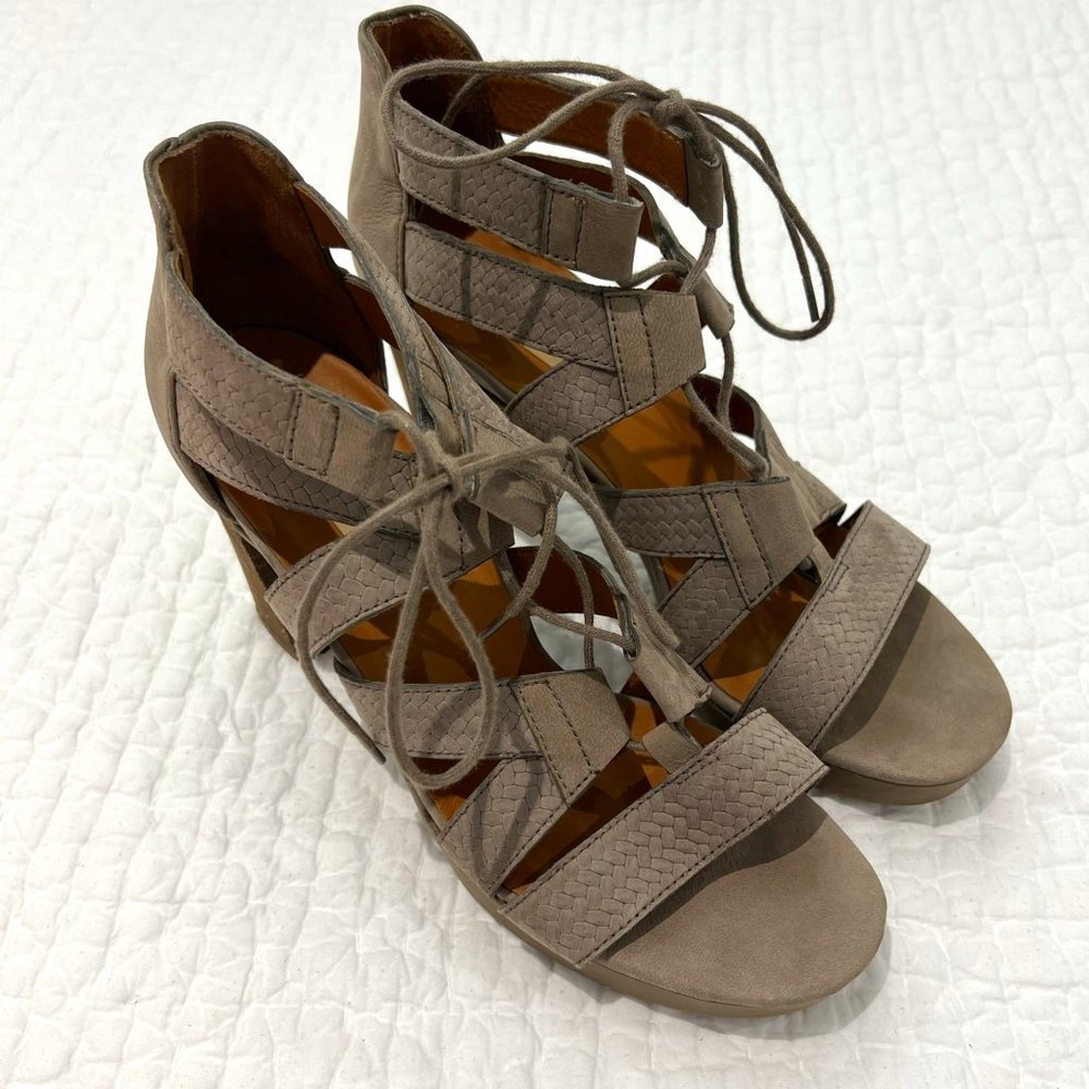 PAUL GREEN 'Hana' Taupe Lace-Up Heel Sandals - Size 8 (UK 5.5)